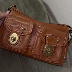 Coach Tan Leather Crossbody Bag with Gold Accents